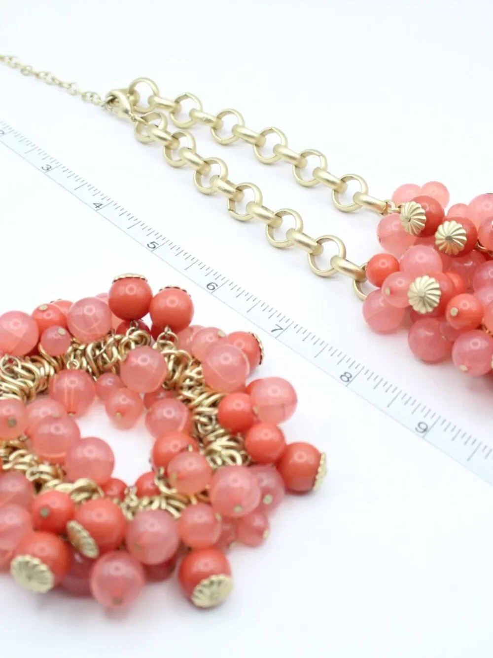 Cluster Bead Gold and Peach Fashion Necklace and Bracelet Set